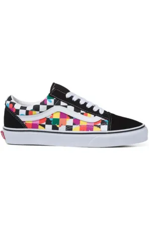 (5KRFB05) Floral Checkerboard Old Skool Shoes - Black/True White