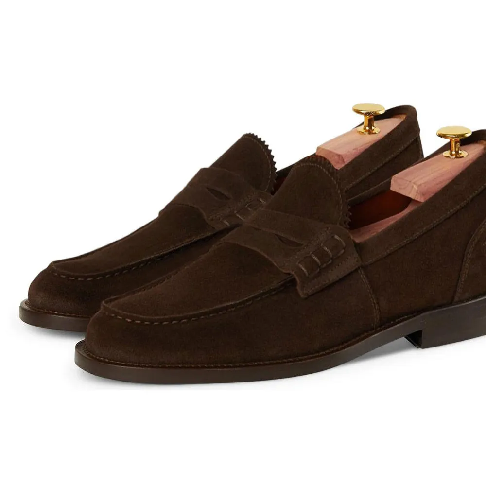 6 CM / 2.36 Inches (No Shoe Last) - CMR CHAMARIPA High Increasing Shoes - Raised Heel Shoes - Handcrafted Dark Brown Suede Penny Loafers