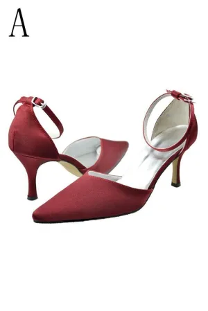 Burgundy Ankle Strap Comfy Close Toe Wedding Dress For SWK11314