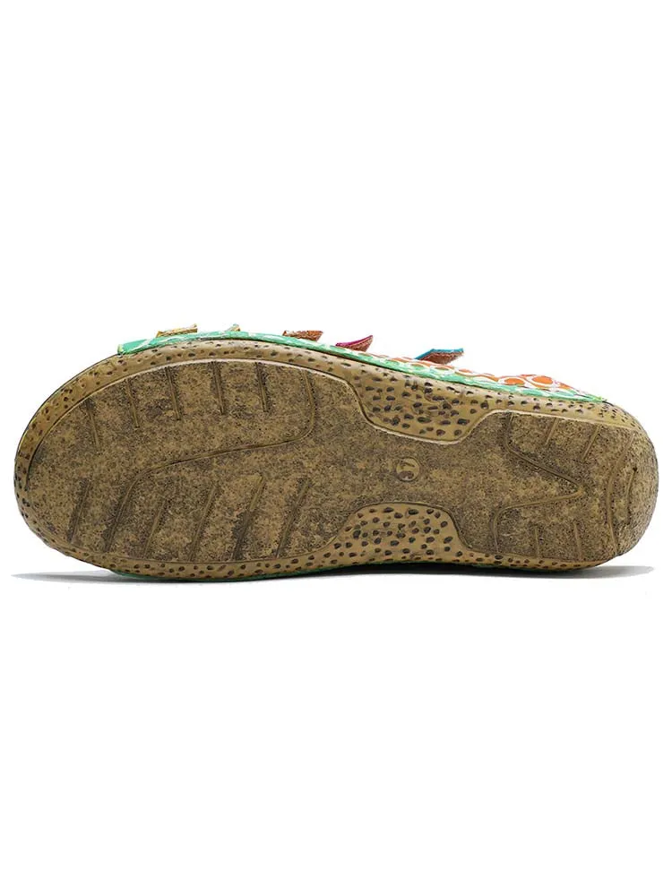 Comfy Printed Leather Flower Sandals