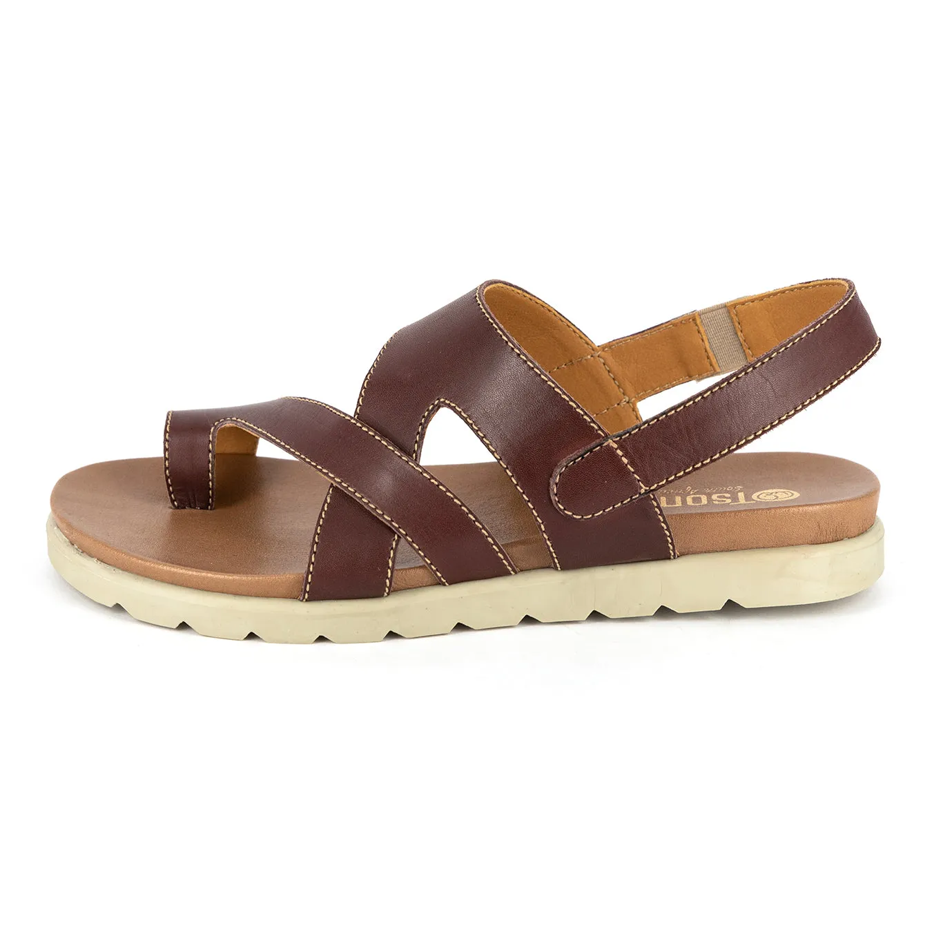Engumsuka : Ladies Leather Sandal in Raisin Relaxa