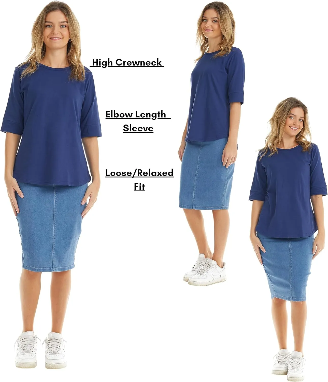 ESTEEZ Women’s Comfortable Elbow Sleeve Cotton T-Shirt