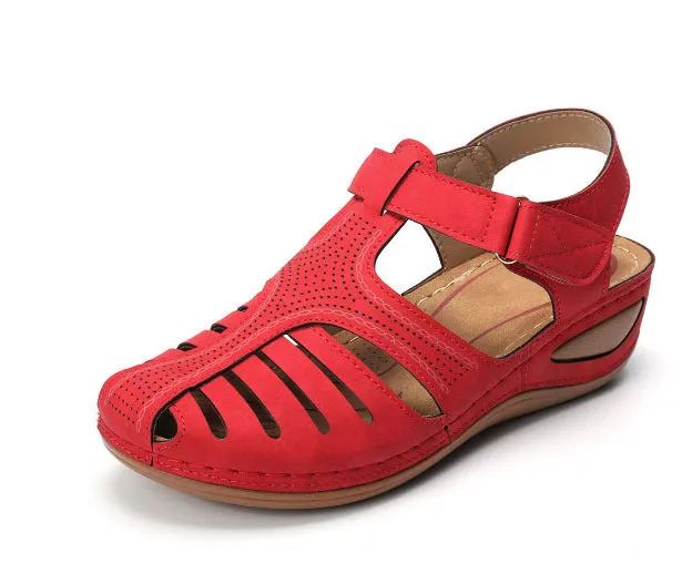 Hollow Out Lightweight Breathable Hook Loop Wedges Sandals