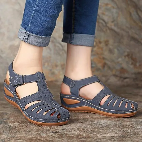 Hollow Out Lightweight Breathable Hook Loop Wedges Sandals
