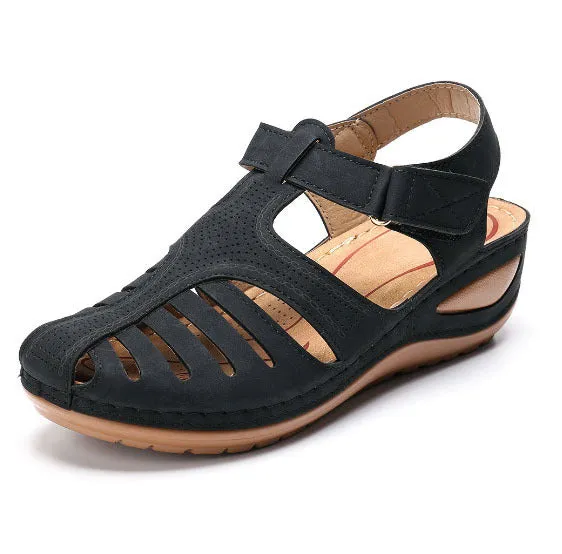 Hollow Out Lightweight Breathable Hook Loop Wedges Sandals