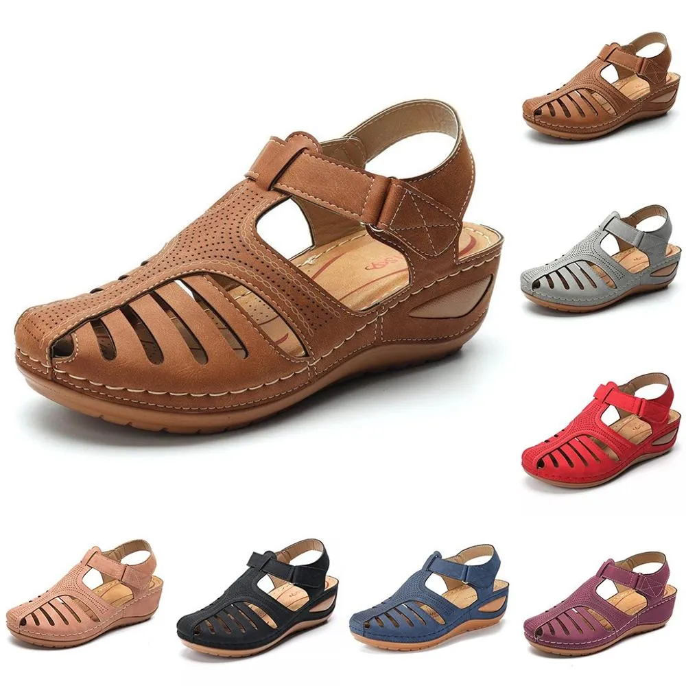 Hollow Out Lightweight Breathable Hook Loop Wedges Sandals