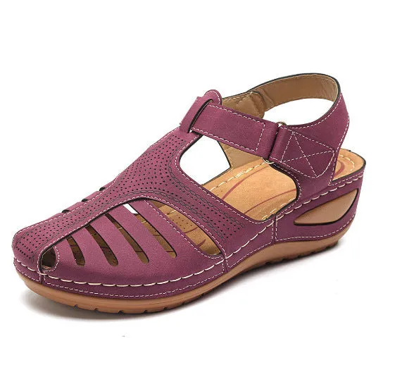 Hollow Out Lightweight Breathable Hook Loop Wedges Sandals