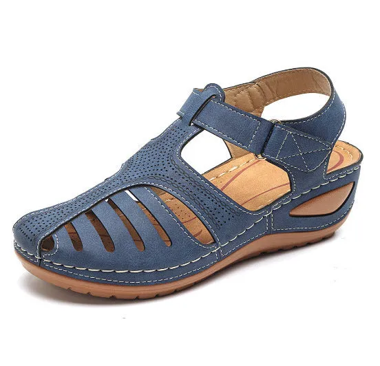 Hollow Out Lightweight Breathable Hook Loop Wedges Sandals