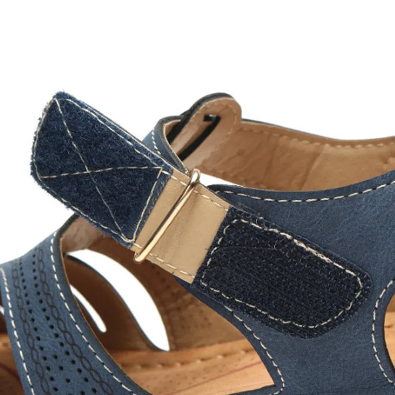 Hollow Out Lightweight Breathable Hook Loop Wedges Sandals