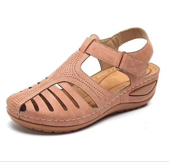 Hollow Out Lightweight Breathable Hook Loop Wedges Sandals