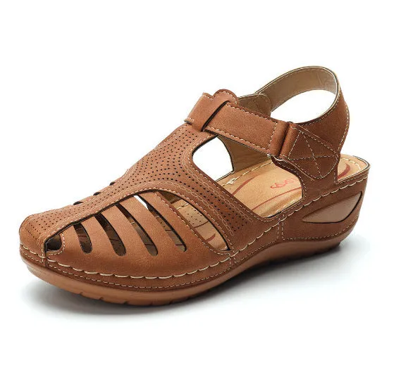 Hollow Out Lightweight Breathable Hook Loop Wedges Sandals