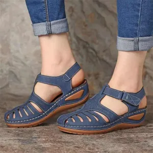 Hollow Out Lightweight Breathable Hook Loop Wedges Sandals