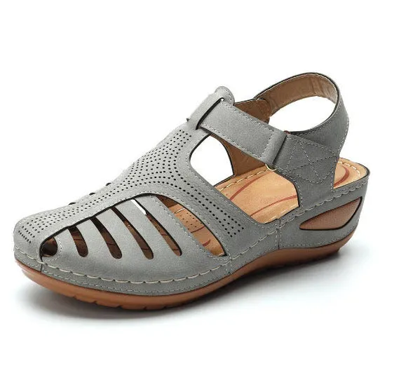 Hollow Out Lightweight Breathable Hook Loop Wedges Sandals