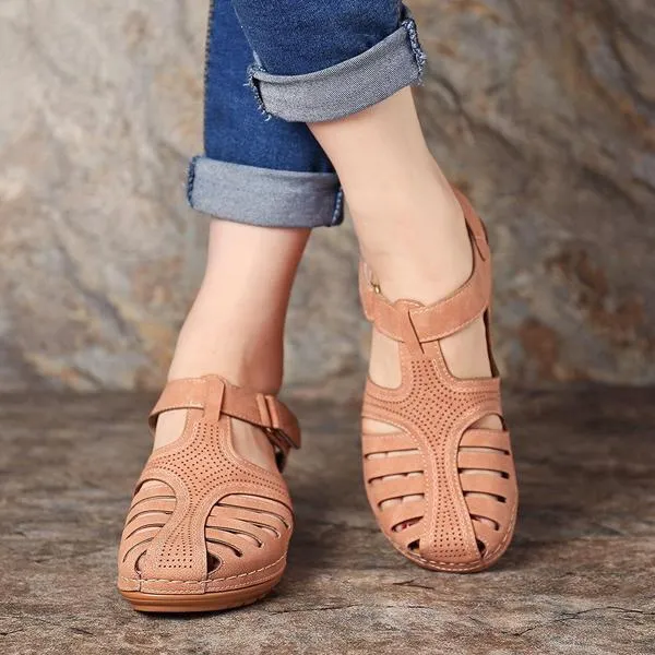 Hollow Out Lightweight Breathable Hook Loop Wedges Sandals