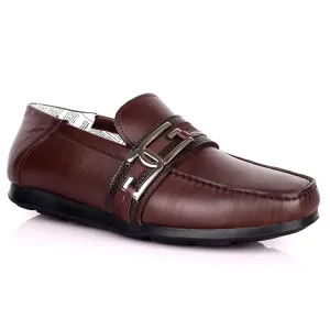 John Galliano Exquisite Double G Logo Designed Leather Shoe - Coffee