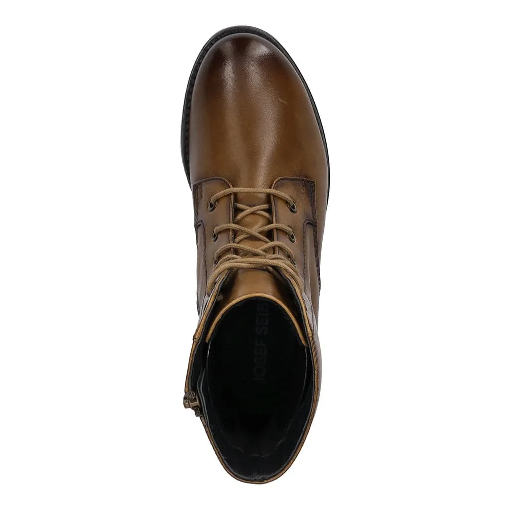 Josef Seibel Simona 01 Ladies Cognac Leather Arch Support Lace Up Mid-Calf Boots