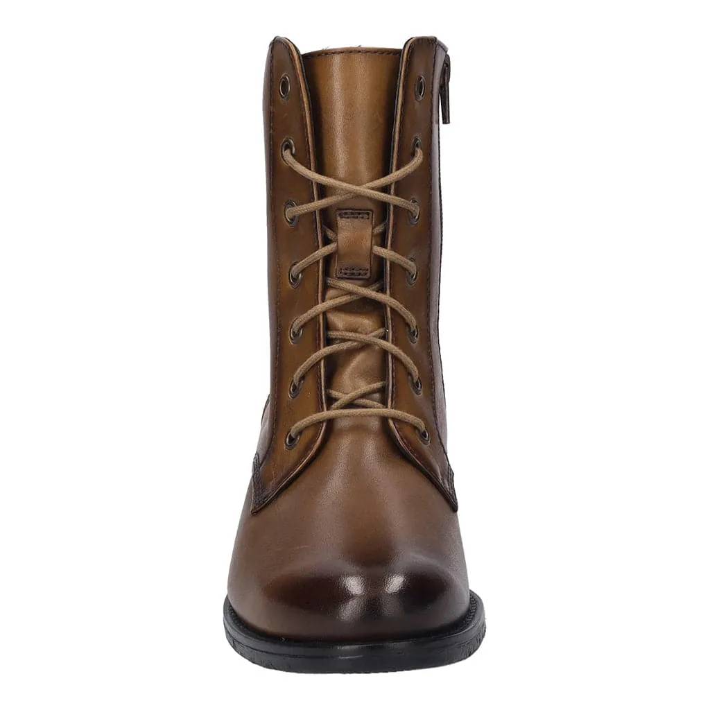 Josef Seibel Simona 01 Ladies Cognac Leather Arch Support Lace Up Mid-Calf Boots