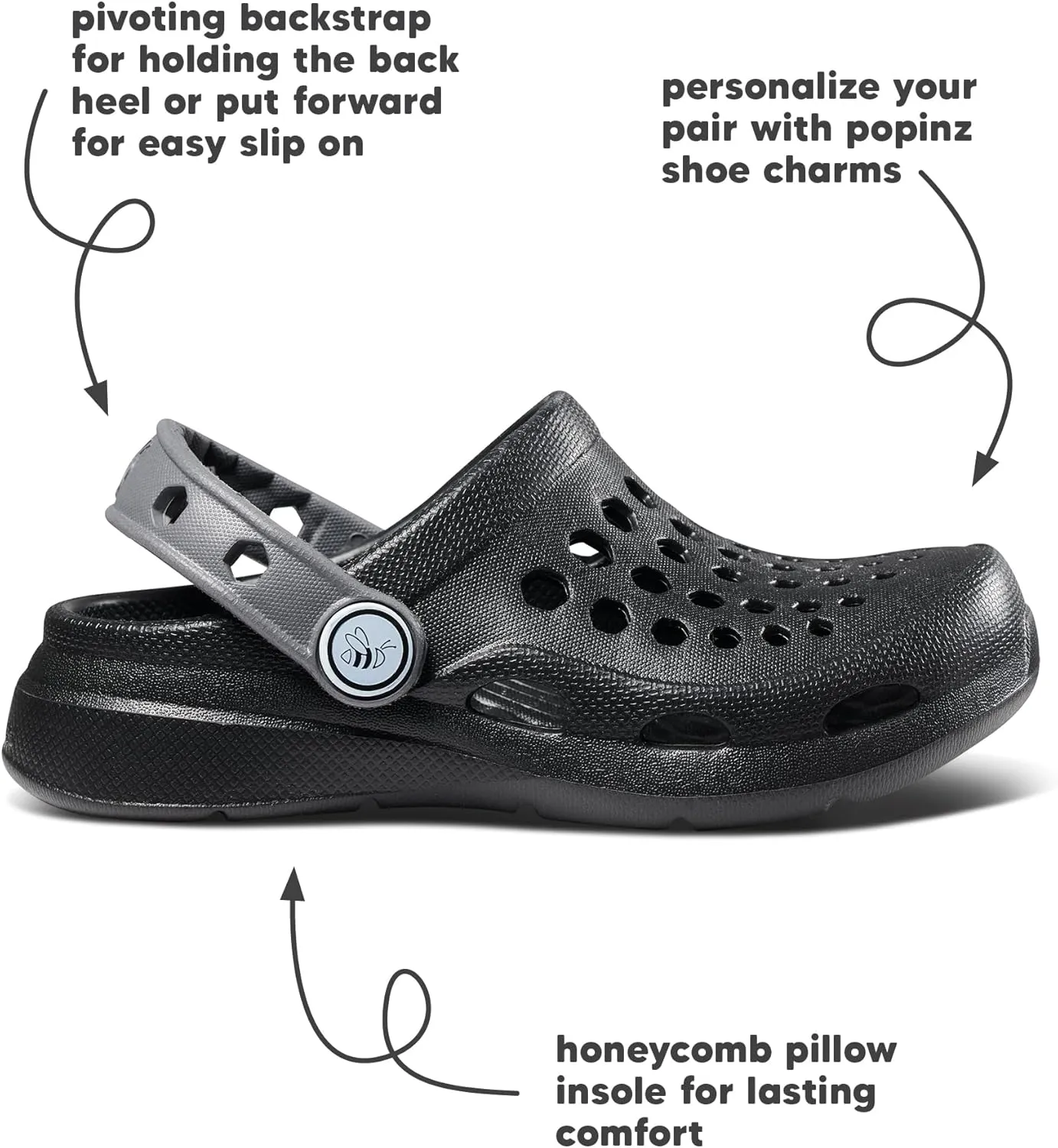 Joybees Kids Active Clog - Clogs for Kids, Rubber Shoe for Girls and Boys, Slip On Foam Sandals, Water Shoes with Strap for Toddlers and Children Size C4-J5