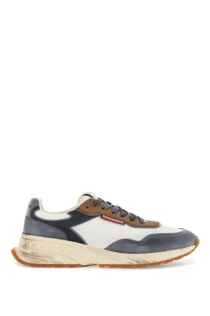 low top blue denim sneakers in leather with suede inserts and rubber sole SNM0400 23808186 AZZURRO DENIM