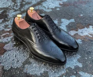 Luxury Edition - Artisian Made Black Italian Leather Madeira Brogue Oxfords - Work Edition