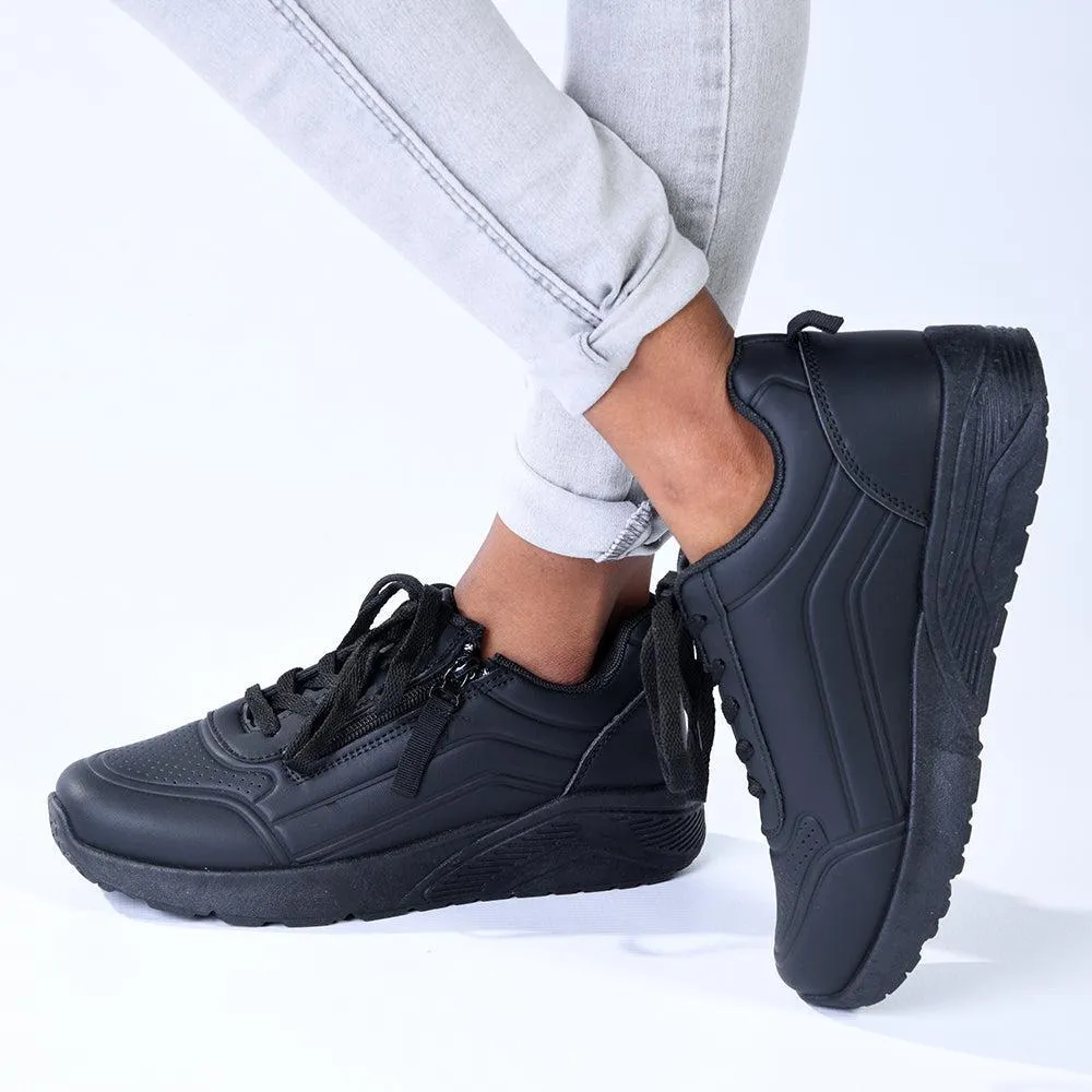 Madison Ladies Side Zip Detailed Sneaker - Black Mono