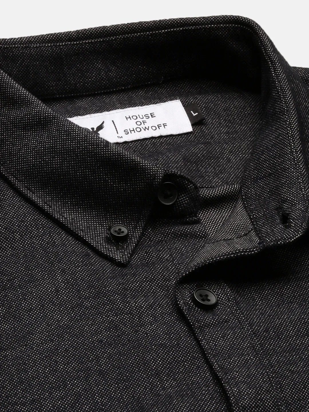 Men Black Standard Slim Fit Button Down Collar Cotton Casual Shirt