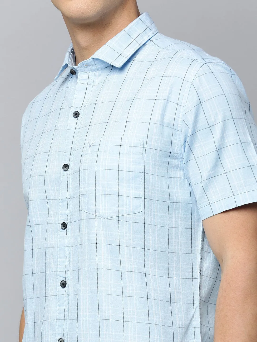 Men Blue Comfort Tartan Checked Twill Weave Casual Shirt