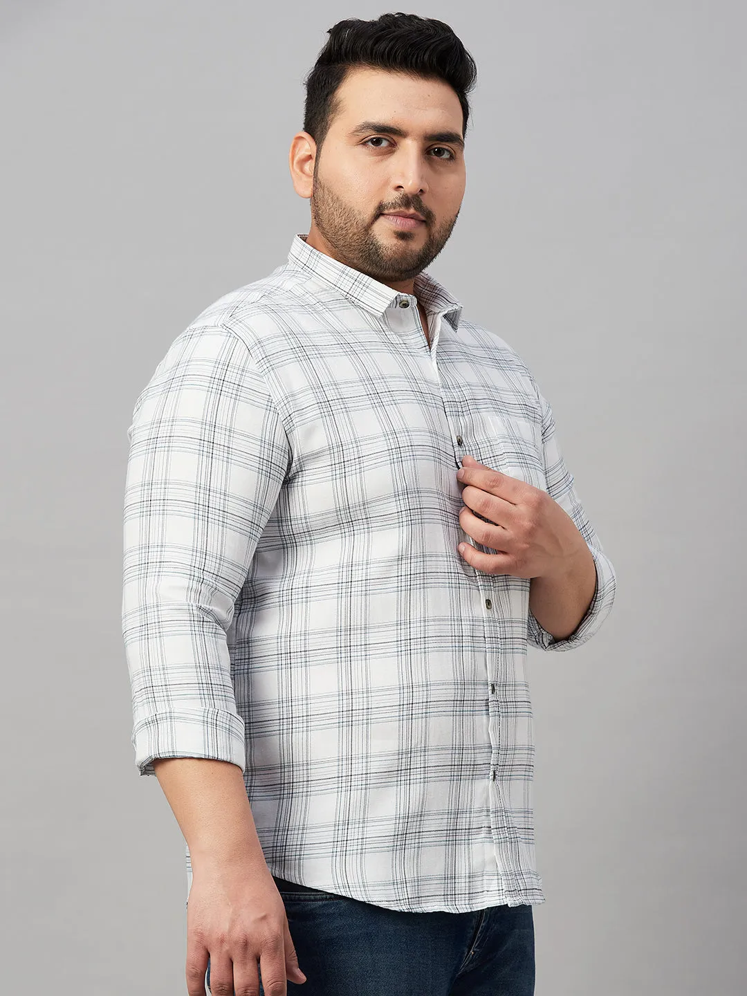 Men Checked White Casual Shirt