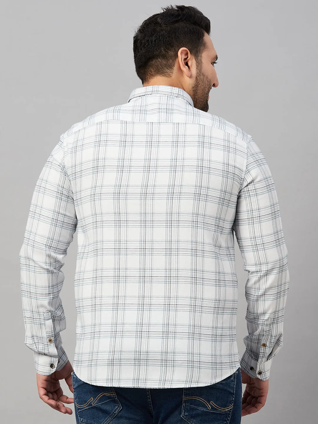 Men Checked White Casual Shirt