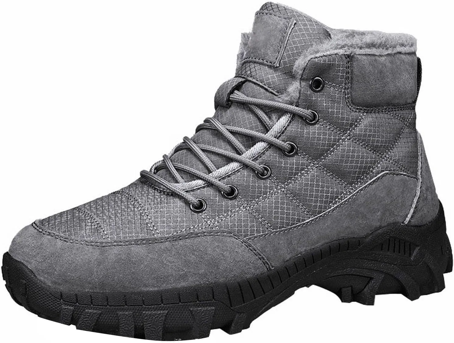 Men Work Boots Soft Toe Hiking Sneakers Warm Fur Lined Womens Safety Toe Shoes Slip On Waterproof Outdoor Shoes Lightweight Hike Grounded Footwear
