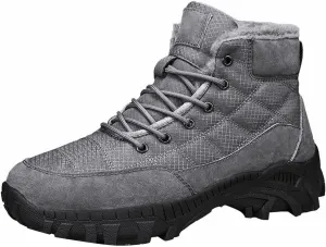 Men Work Boots Soft Toe Hiking Sneakers Warm Fur Lined Womens Safety Toe Shoes Slip On Waterproof Outdoor Shoes Lightweight Hike Grounded Footwear