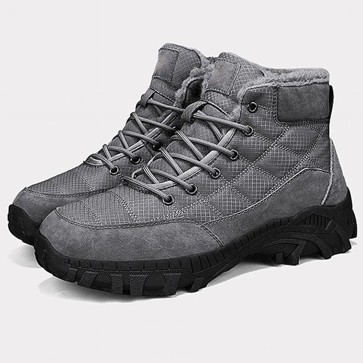 Men Work Boots Soft Toe Hiking Sneakers Warm Fur Lined Womens Safety Toe Shoes Slip On Waterproof Outdoor Shoes Lightweight Hike Grounded Footwear