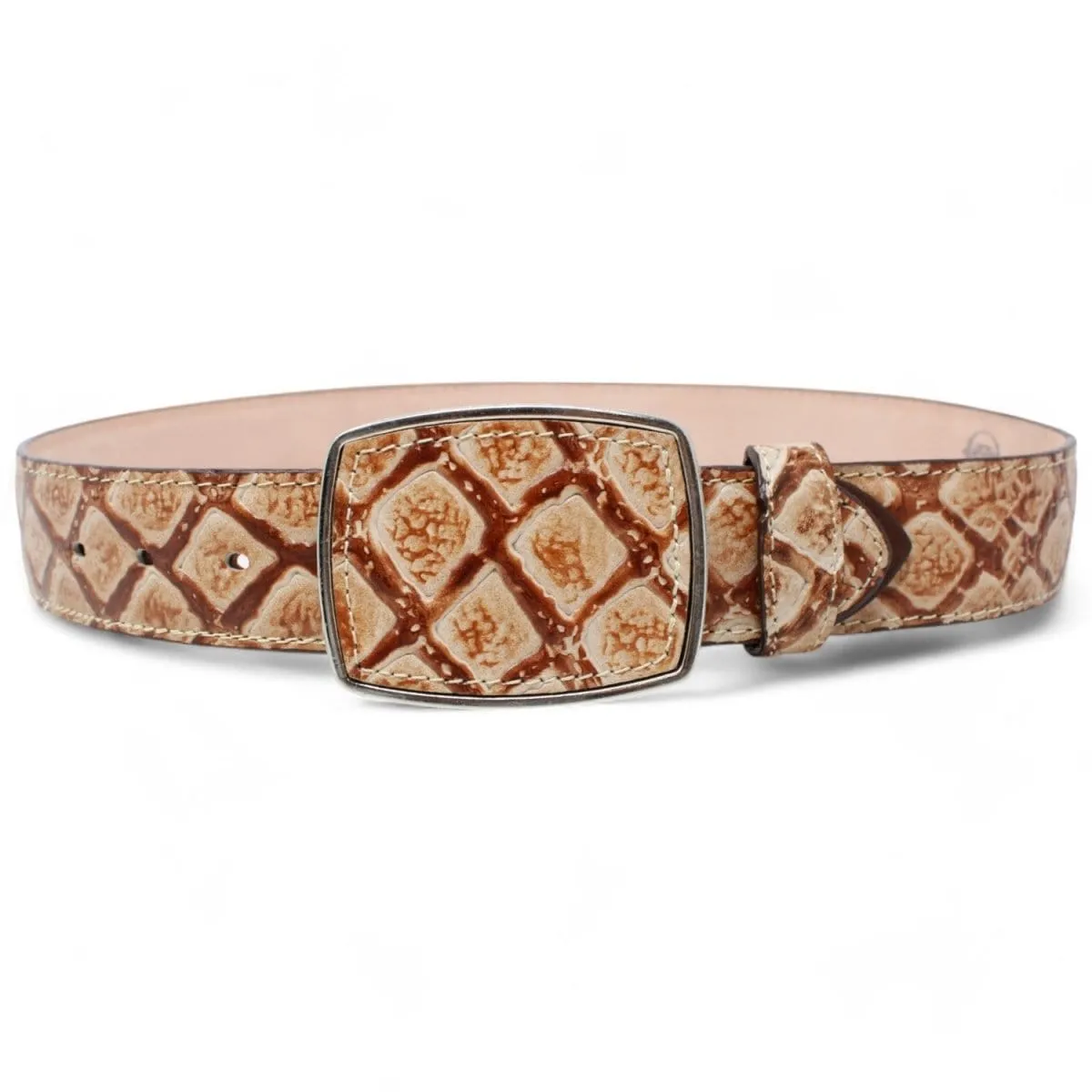 Original Pirarucu Print Leather Belt with Metal Buckle