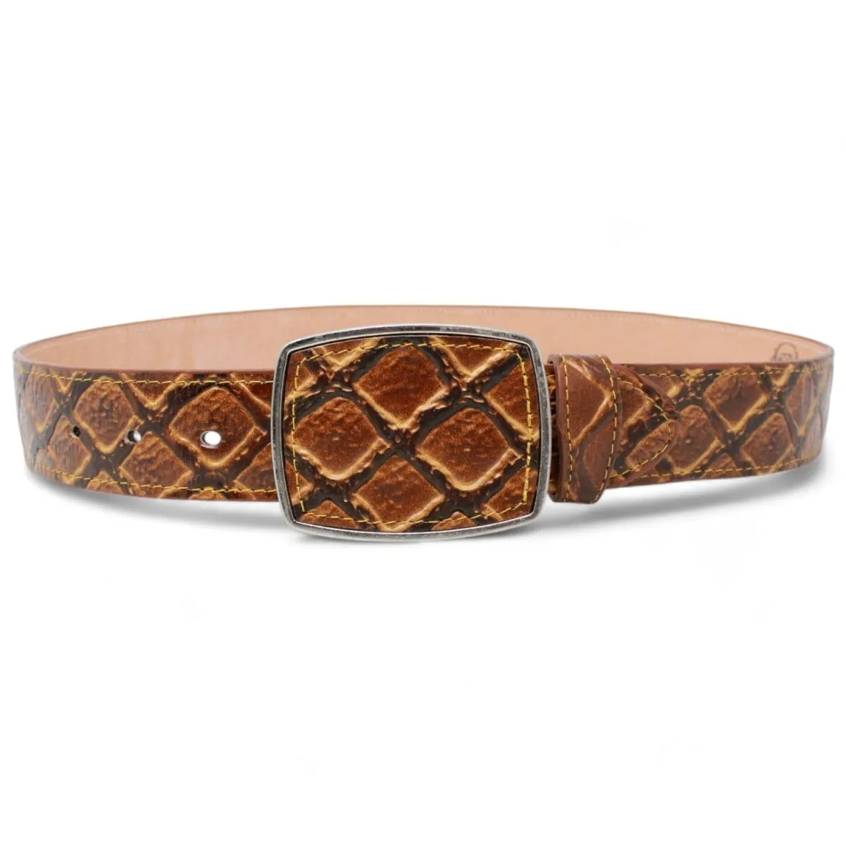 Original Pirarucu Print Leather Belt with Metal Buckle