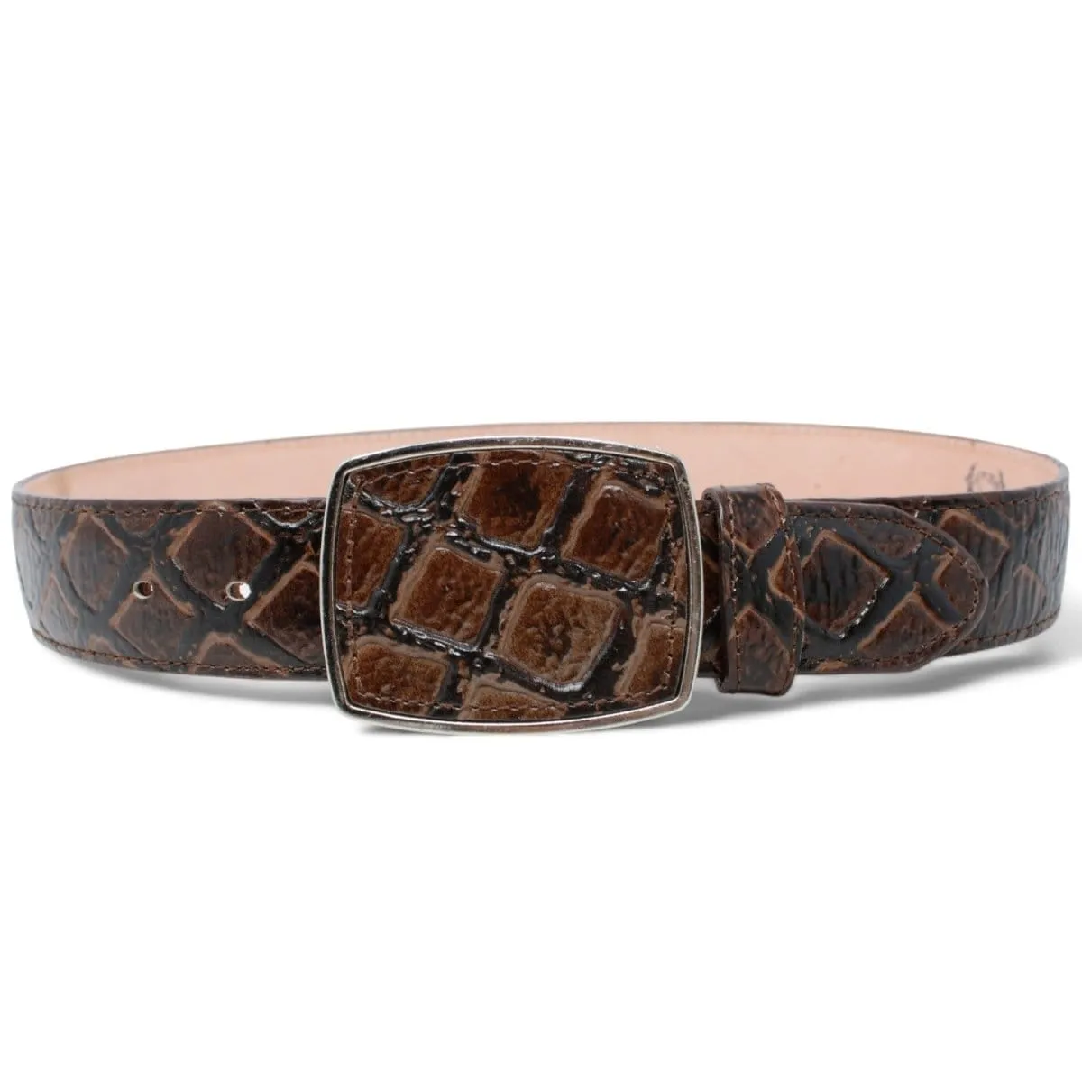 Original Pirarucu Print Leather Belt with Metal Buckle