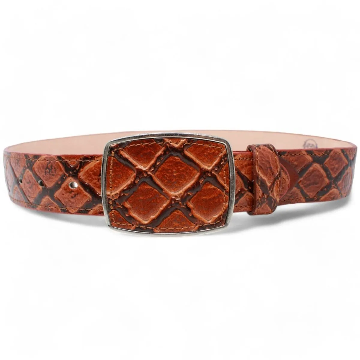 Original Pirarucu Print Leather Belt with Metal Buckle