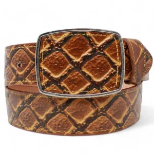 Original Pirarucu Print Leather Belt with Metal Buckle