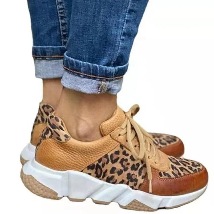 Round Toe Low-top Leopard Wedge Shoes