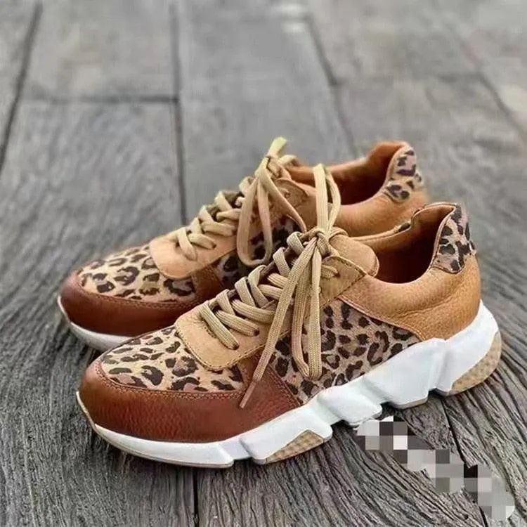 Round Toe Low-top Leopard Wedge Shoes