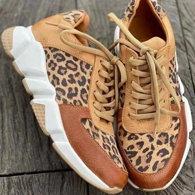 Round Toe Low-top Leopard Wedge Shoes