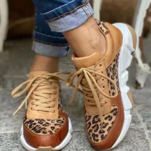 Round Toe Low-top Leopard Wedge Shoes