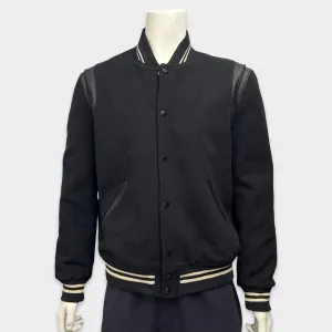 Saint Laurent Men's Wool and Leather Black Varsity Jacket