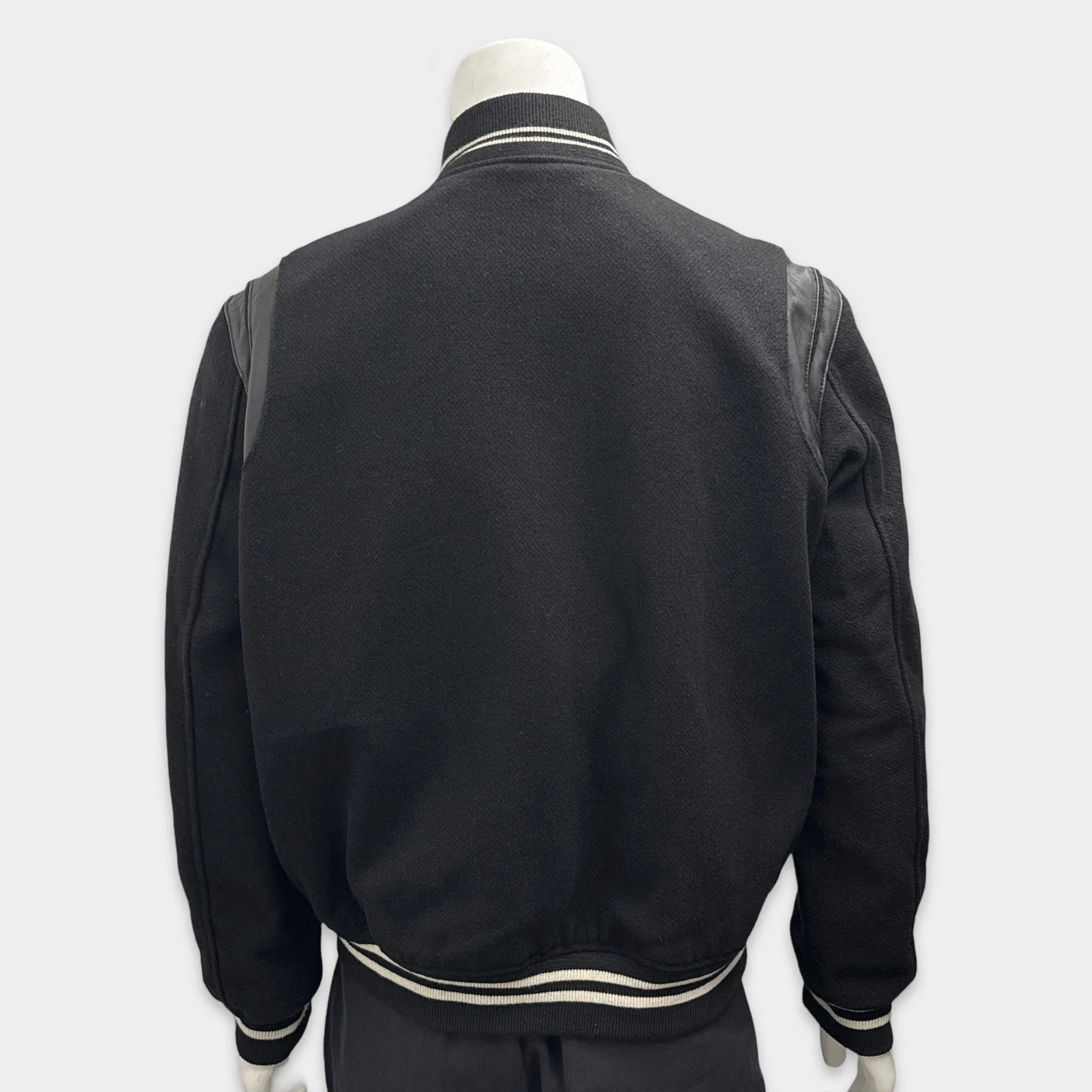 Saint Laurent Men's Wool and Leather Black Varsity Jacket