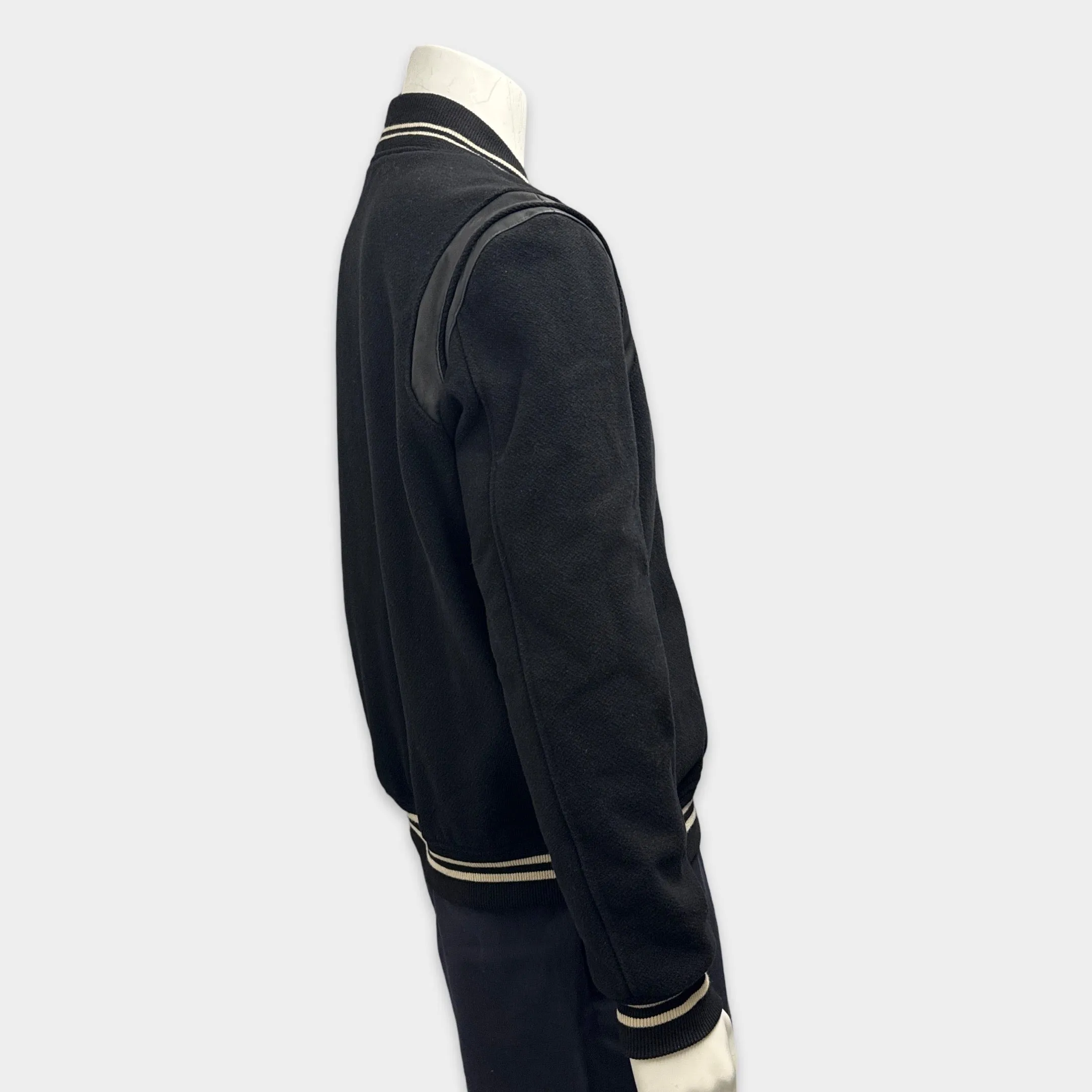 Saint Laurent Men's Wool and Leather Black Varsity Jacket