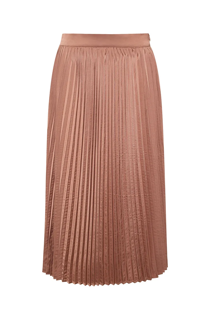 The Sarah Pleated Satin Skirt | Mocha