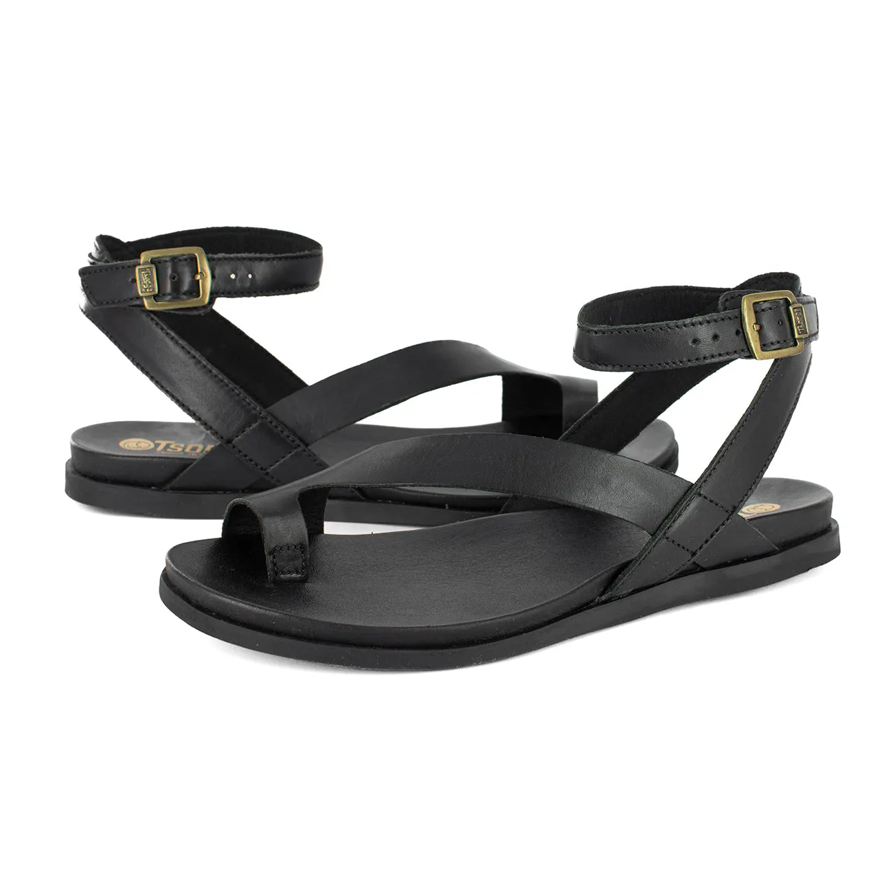Ugalonci : Ladies Leather Sandal in Black Relaxa