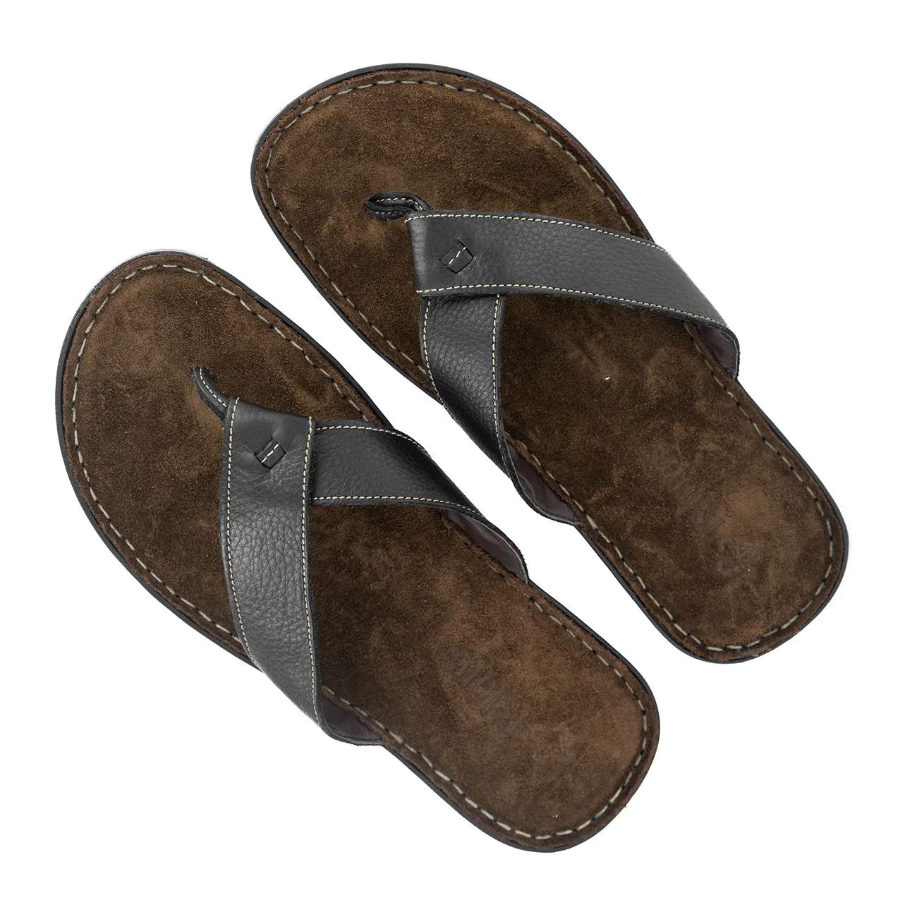 Umhlanga : Mens Leather Tslops Sandal in Black Natan