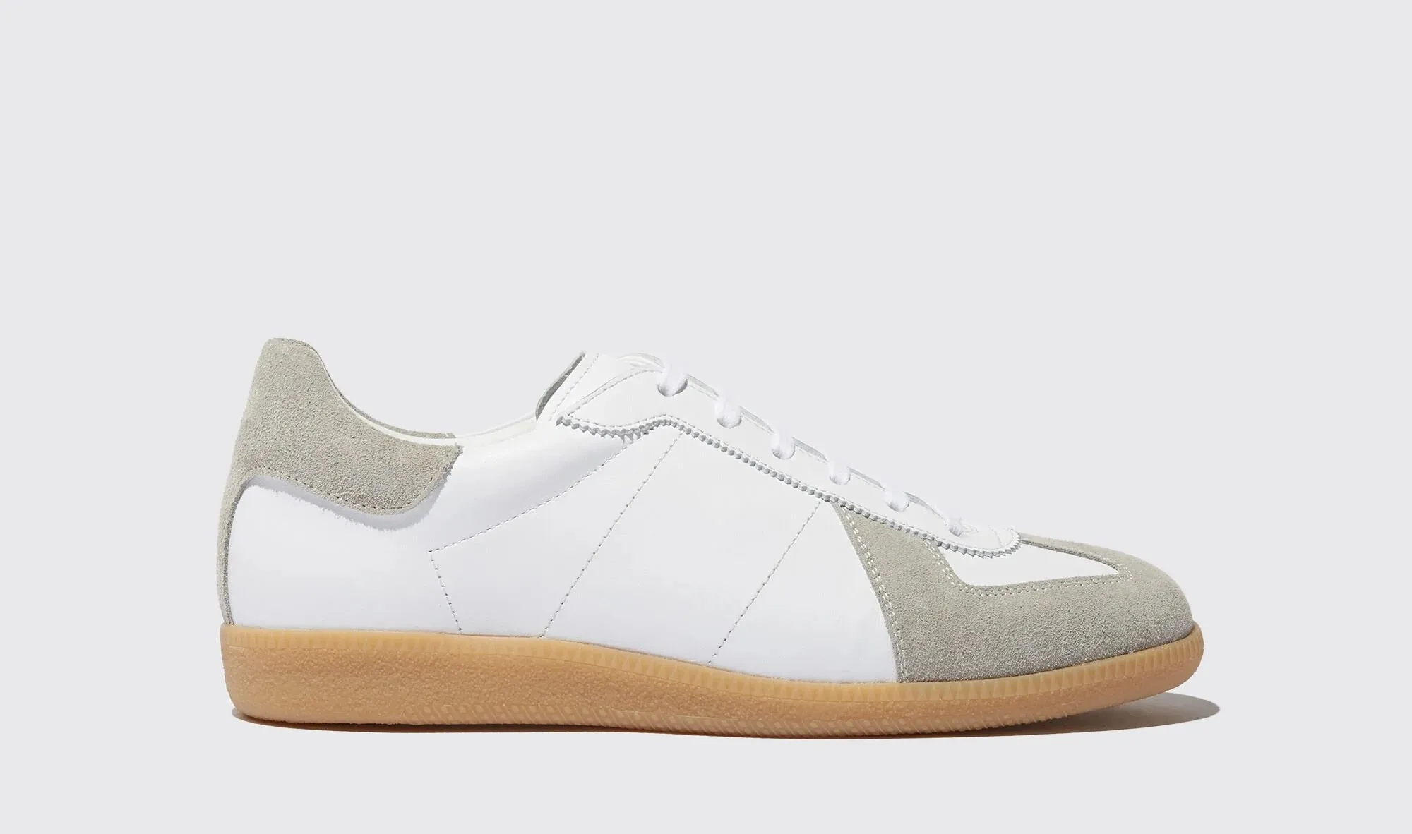 White Leather and Grey Suede Devin Lace Up Sneakers