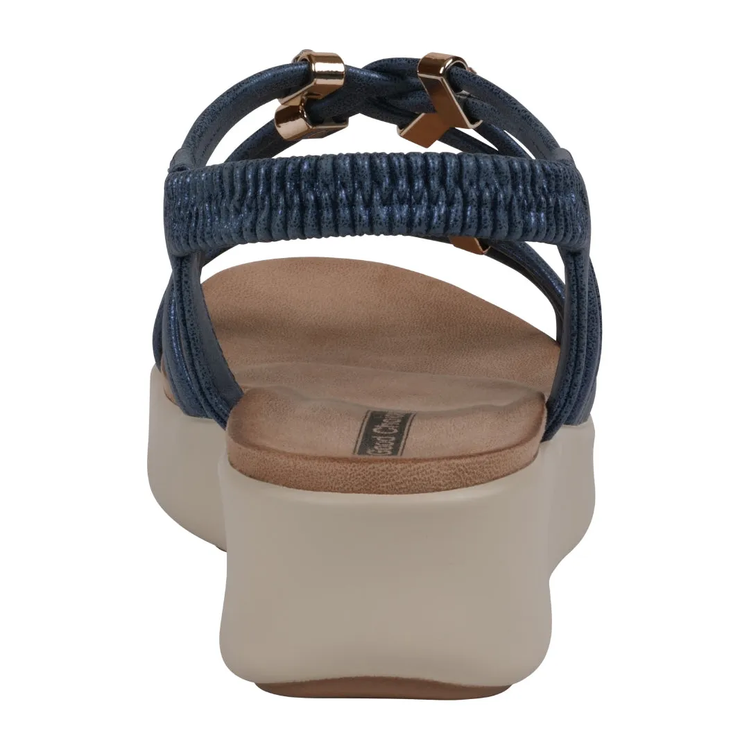 Women's Fran Navy Strappy Wedge Sandals