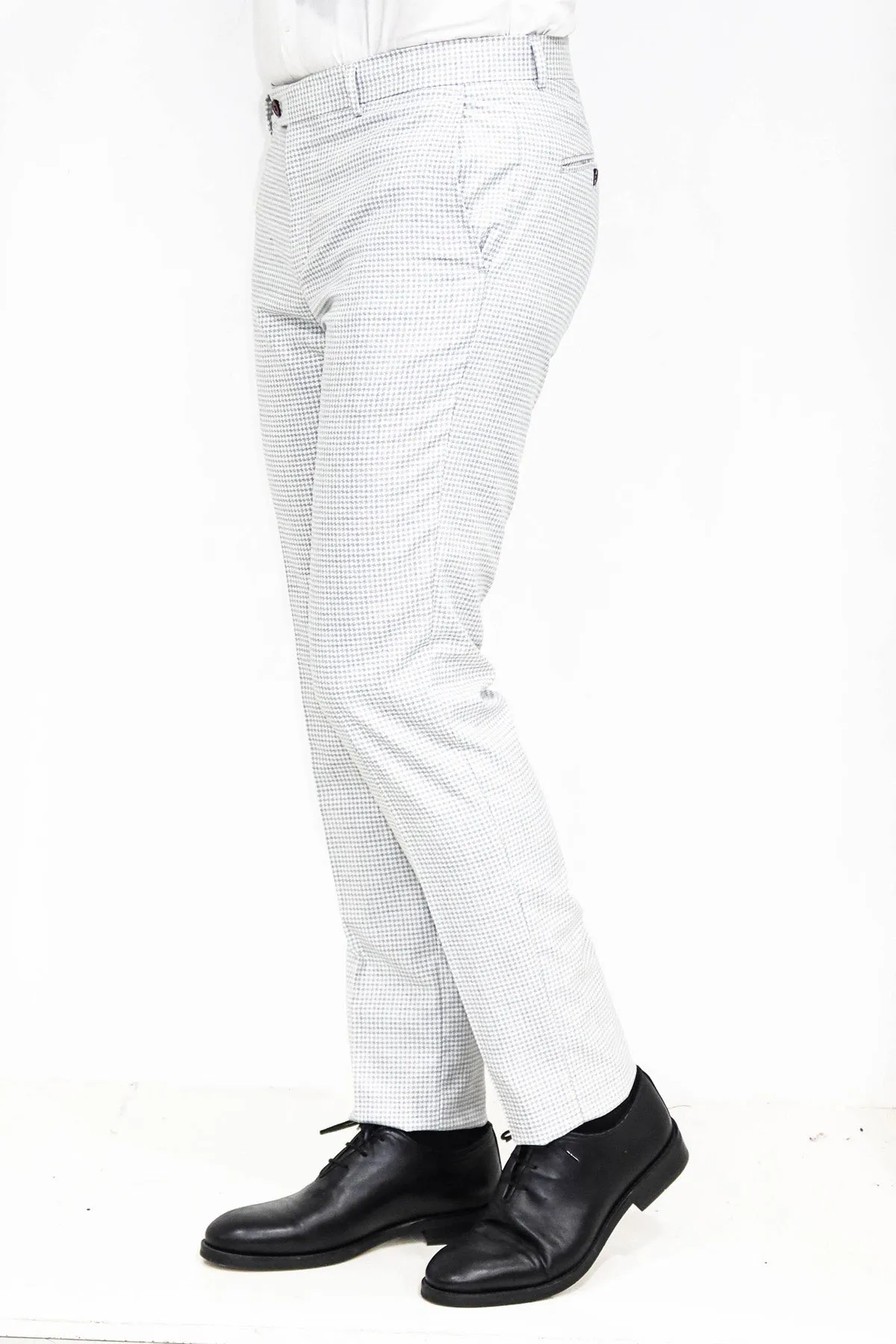 WSS Houndstooth Patterned Light Grey Men Pants  - Singen